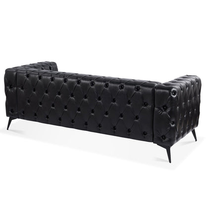 84.06 PU Traditional Square Arm 3-Seater Sofa with Removable Cushions, Pocket Spring Seat, and Iron Sled Base