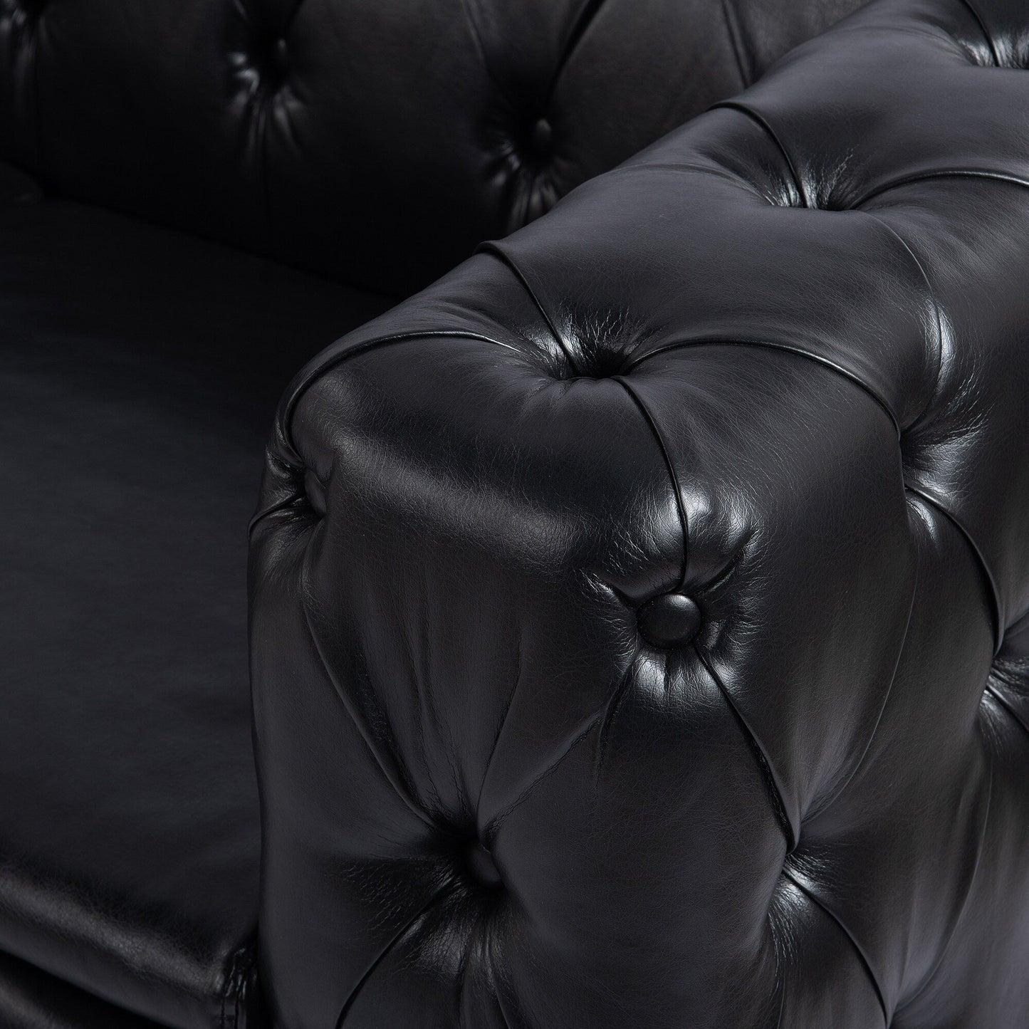 84.06 PU Traditional Square Arm 3-Seater Sofa with Removable Cushions, Pocket Spring Seat, and Iron Sled Base