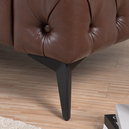 84.06 PU Traditional Square Arm 3-Seater Sofa with Removable Cushions, Pocket Spring Seat, and Iron Sled Base