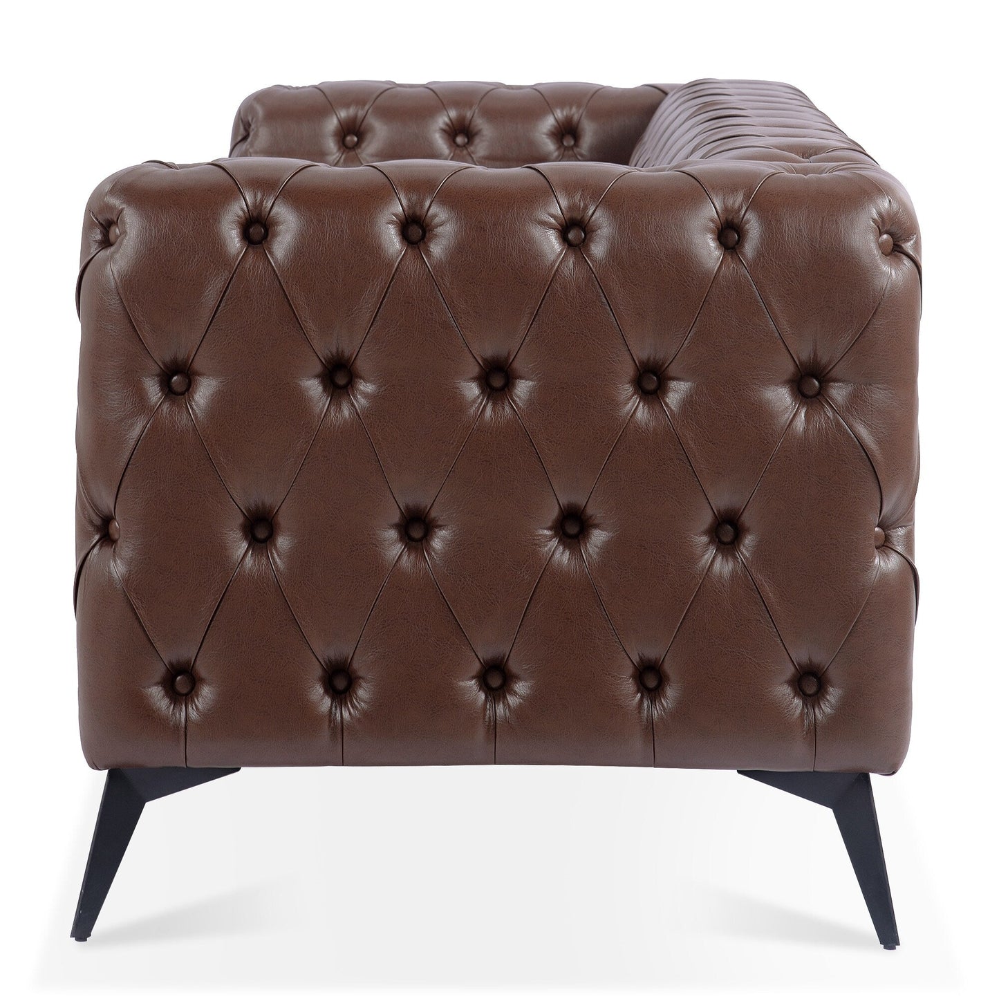 84.06 PU Traditional Square Arm 3-Seater Sofa with Removable Cushions, Pocket Spring Seat, and Iron Sled Base