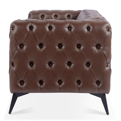 84.06 PU Traditional Square Arm 3-Seater Sofa with Removable Cushions, Pocket Spring Seat, and Iron Sled Base