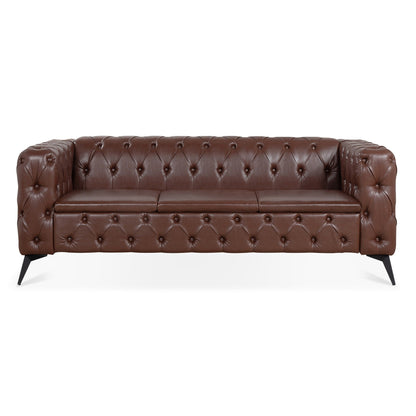 84.06 PU Traditional Square Arm 3-Seater Sofa with Removable Cushions, Pocket Spring Seat, and Iron Sled Base