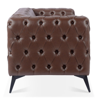 84.06 PU Traditional Square Arm 3-Seater Sofa with Removable Cushions, Pocket Spring Seat, and Iron Sled Base