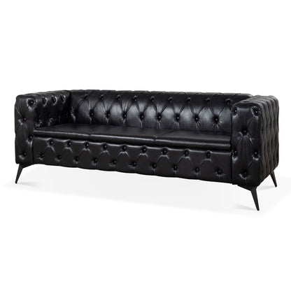 84.06 PU Traditional Square Arm 3-Seater Sofa with Removable Cushions, Pocket Spring Seat, and Iron Sled Base