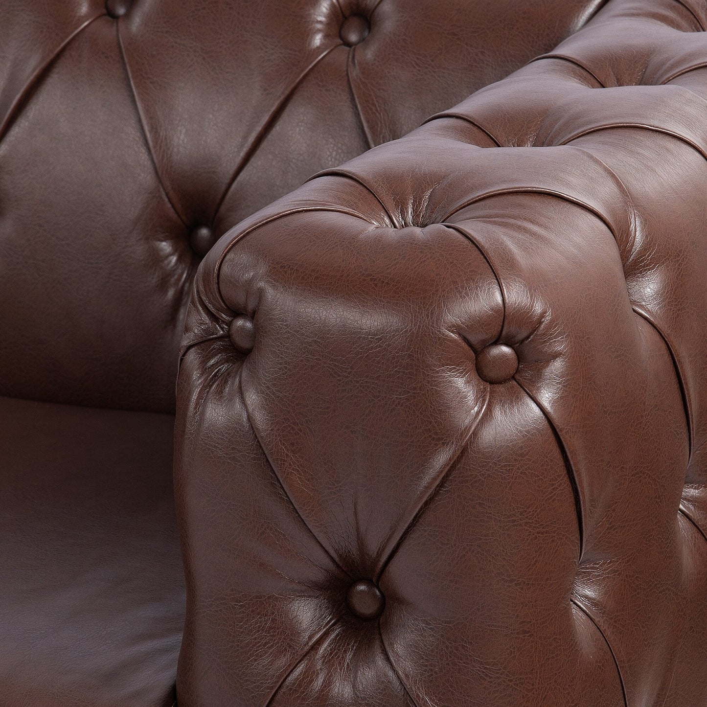 84.06 PU Traditional Square Arm 3-Seater Sofa with Removable Cushions, Pocket Spring Seat, and Iron Sled Base