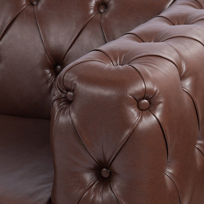 84.06 PU Traditional Square Arm 3-Seater Sofa with Removable Cushions, Pocket Spring Seat, and Iron Sled Base