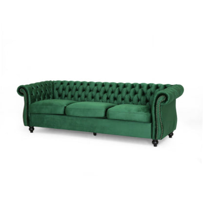 84.5'' Velvet 3-Seater Sofa with Soft Fabric, Generous Seating, and Lightweight Structure