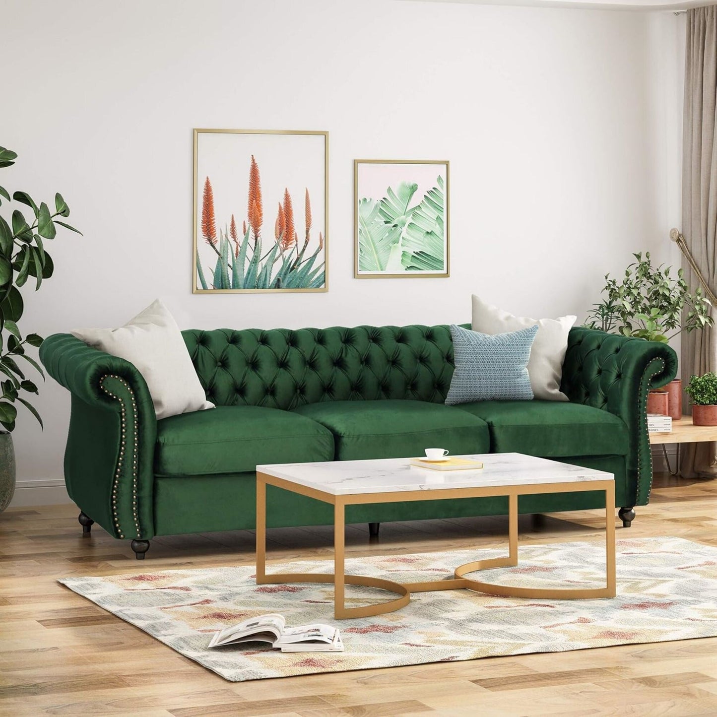 84.5'' Velvet 3-Seater Sofa with Soft Fabric, Generous Seating, and Lightweight Structure