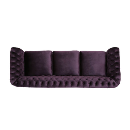 84.5'' Velvet 3-Seater Sofa with Soft Fabric, Generous Seating, and Lightweight Structure