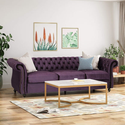 84.5'' Velvet 3-Seater Sofa with Soft Fabric, Generous Seating, and Lightweight Structure