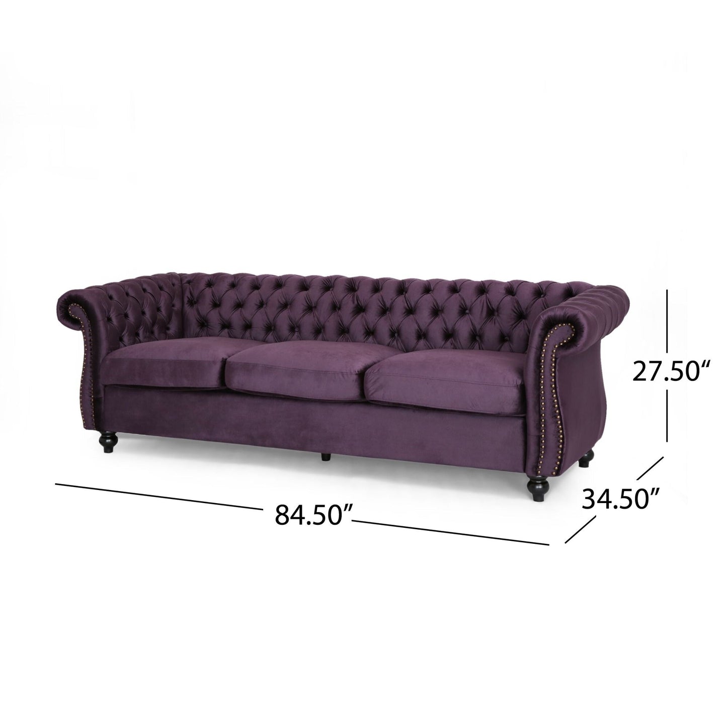 84.5'' Velvet 3-Seater Sofa with Soft Fabric, Generous Seating, and Lightweight Structure