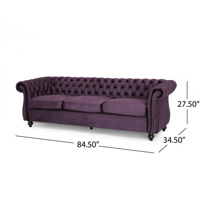 84.5'' Velvet 3-Seater Sofa with Soft Fabric, Generous Seating, and Lightweight Structure