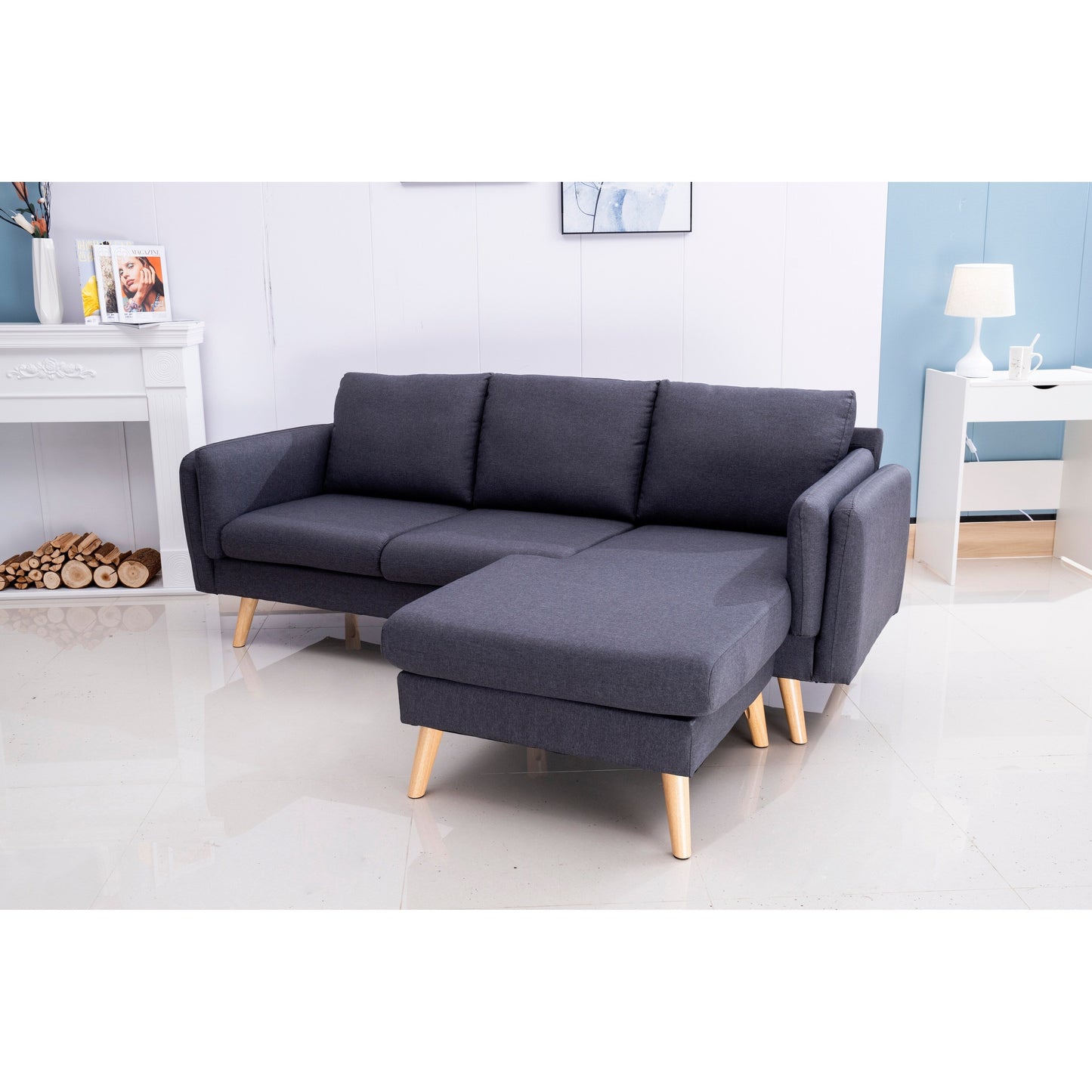 84.6-Inch L-Shaped Sofa with Interchangeable Footrests - Perfect for Living Room and Apartment