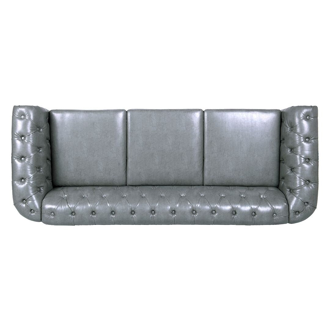 84.65 Chesterfield Tufted Faux Leather Sofa with Rolled Arms