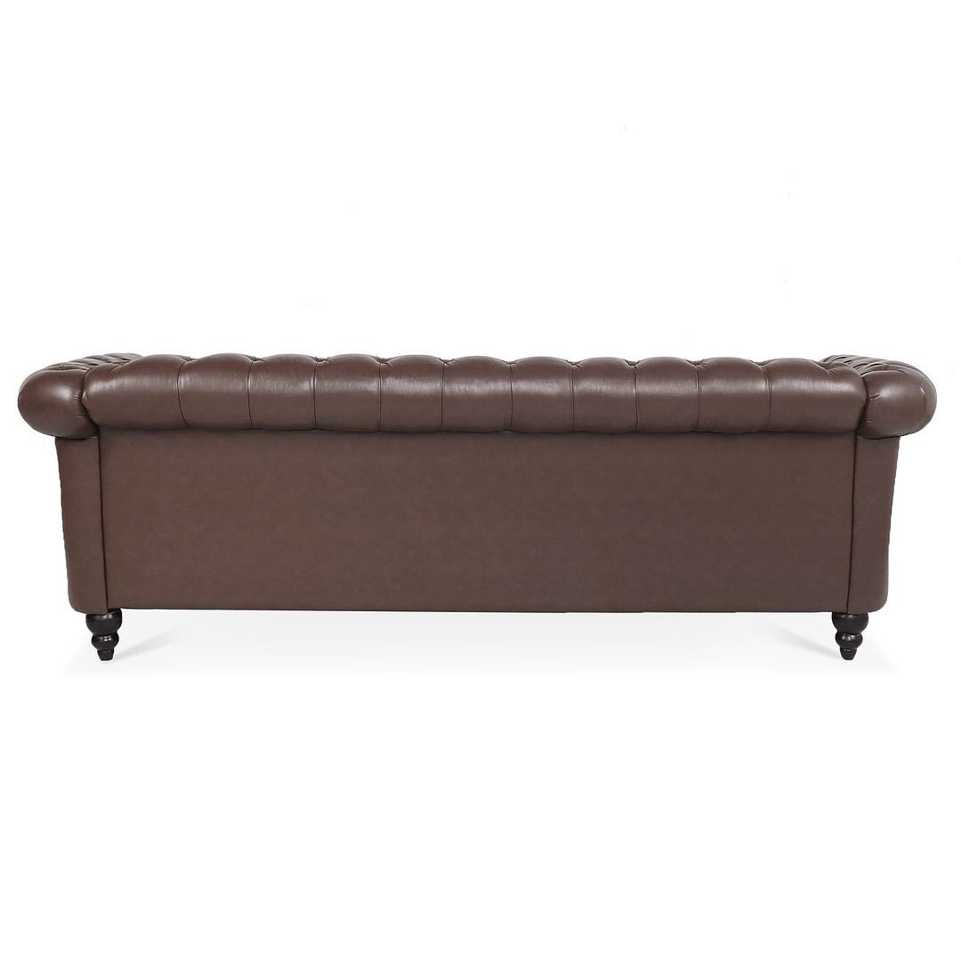 84.65 Chesterfield Tufted Faux Leather Sofa with Rolled Arms