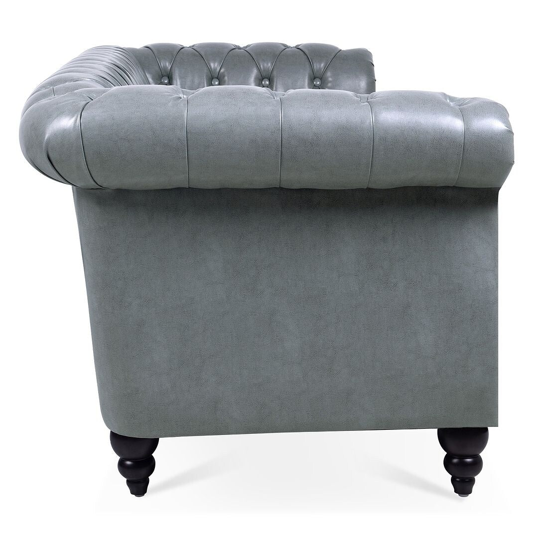 84.65 Chesterfield Tufted Faux Leather Sofa with Rolled Arms
