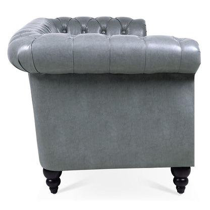 84.65 Chesterfield Tufted Faux Leather Sofa with Rolled Arms