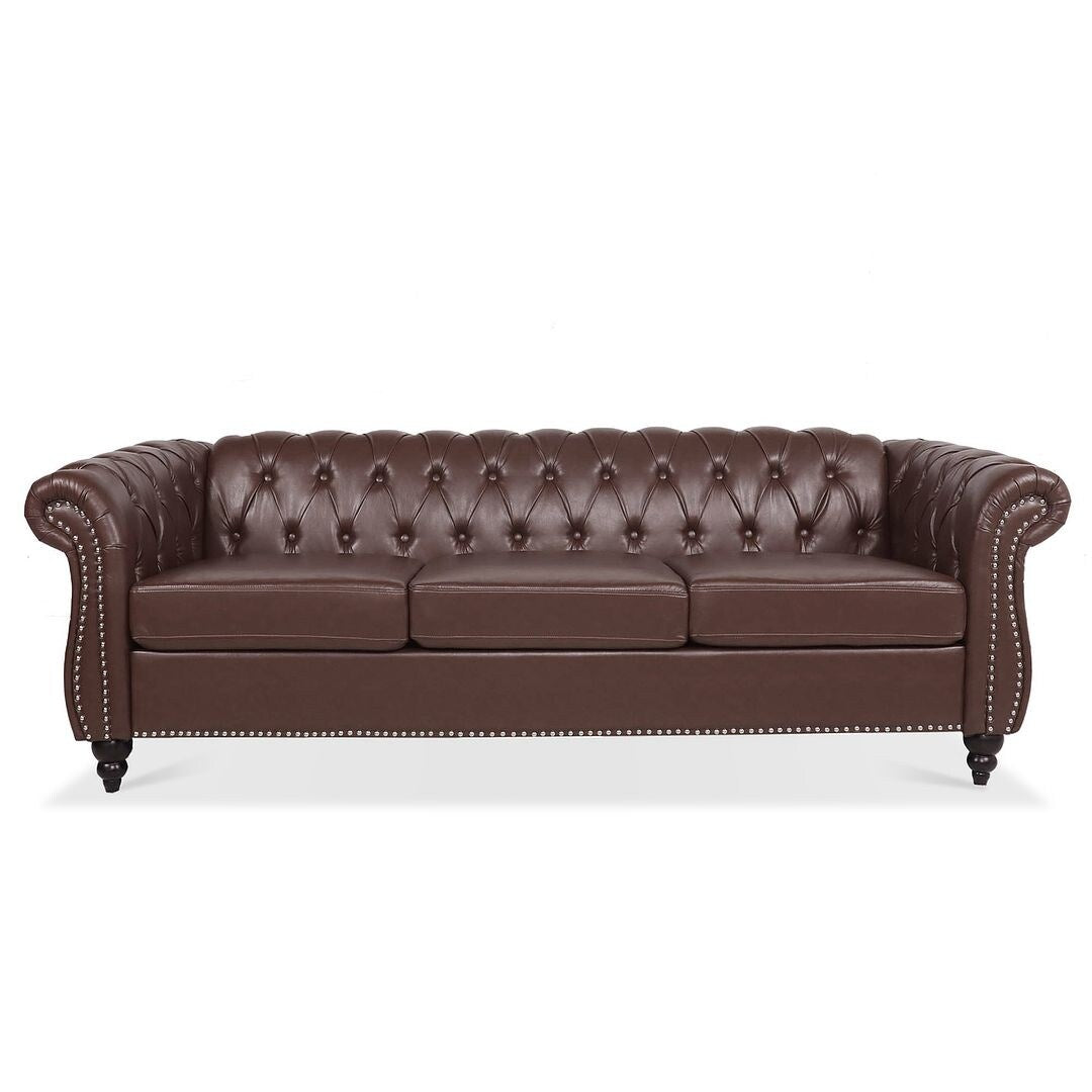 84.65 Chesterfield Tufted Faux Leather Sofa with Rolled Arms