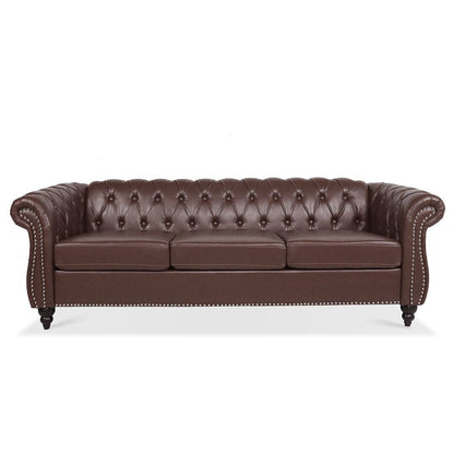 84.65 Chesterfield Tufted Faux Leather Sofa with Rolled Arms