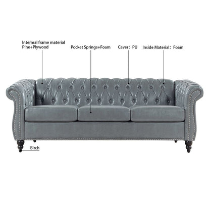 84.65 Chesterfield Tufted Faux Leather Sofa with Rolled Arms