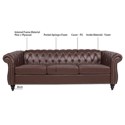 84.65 Chesterfield Tufted Faux Leather Sofa with Rolled Arms
