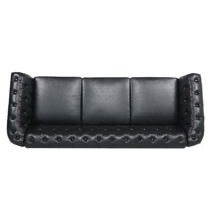 84.65 Chesterfield Tufted Faux Leather Sofa with Rolled Arms