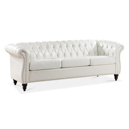84.65 Chesterfield Tufted Faux Leather Sofa with Rolled Arms