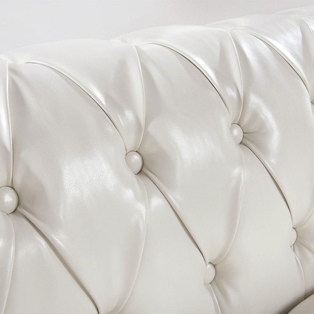84.65 Chesterfield Tufted Faux Leather Sofa with Rolled Arms