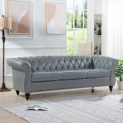 84.65 Chesterfield Tufted Faux Leather Sofa with Rolled Arms