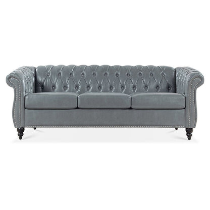 84.65 Chesterfield Tufted Faux Leather Sofa with Rolled Arms