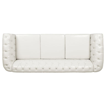 84.65 Chesterfield Tufted Faux Leather Sofa with Rolled Arms