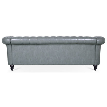 84.65 Chesterfield Tufted Faux Leather Sofa with Rolled Arms