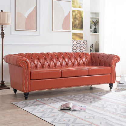 84.65 Chesterfield Tufted Faux Leather Sofa with Rolled Arms