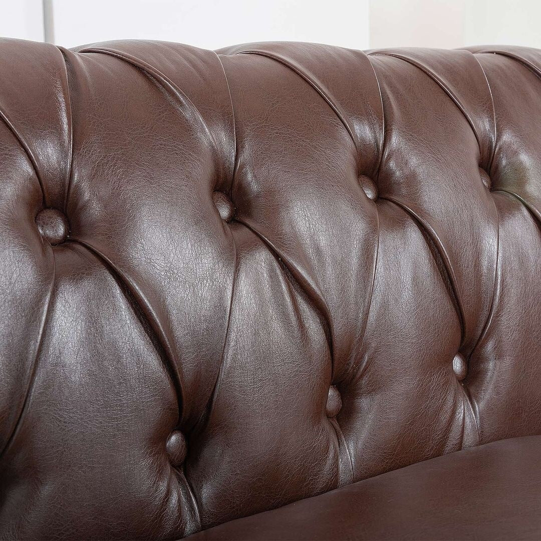 84.65 Chesterfield Tufted Faux Leather Sofa with Rolled Arms