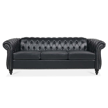 84.65 Chesterfield Tufted Faux Leather Sofa with Rolled Arms