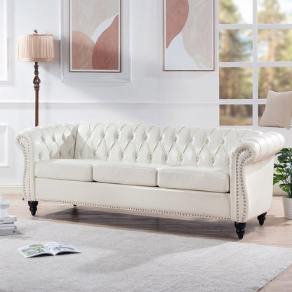 84.65 Chesterfield Tufted Faux Leather Sofa with Rolled Arms
