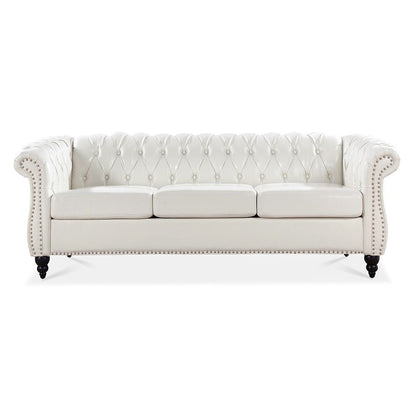 84.65 Chesterfield Tufted Faux Leather Sofa with Rolled Arms