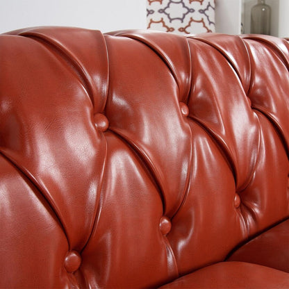 84.65 Chesterfield Tufted Faux Leather Sofa with Rolled Arms