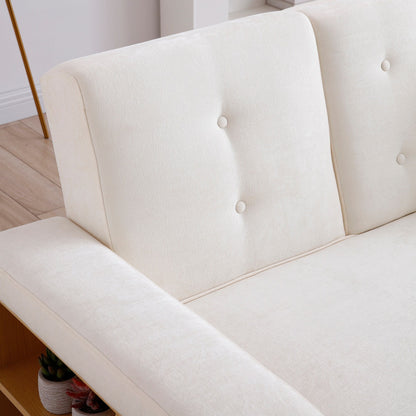 84.65 Cotton Linen Convertible 3-seater Sleeper Sofa Bed with Storage Ottoman, Drop Down Table, 2 Drawers