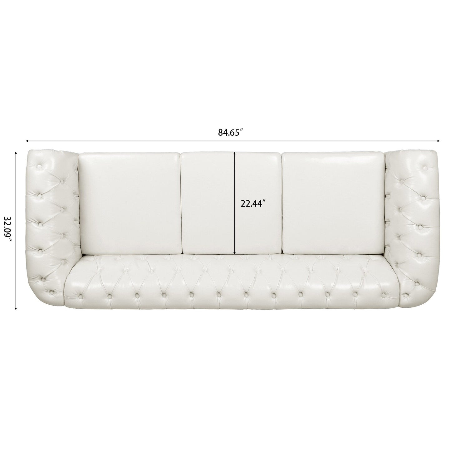 84.65 PU Leather Chesterfield Sofa with Rolled Arms (3-Seater)