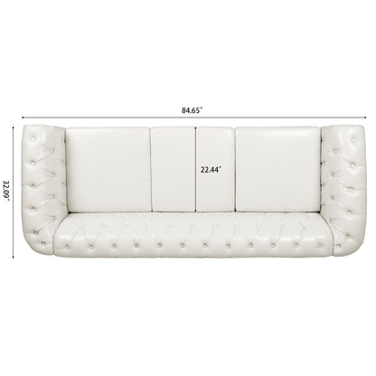 84.65 PU Leather Chesterfield Sofa with Rolled Arms (3-Seater)