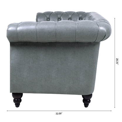 84.65 PU Leather Chesterfield Sofa with Rolled Arms (3-Seater)