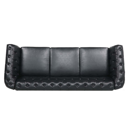 84.65 PU Leather Chesterfield Sofa with Rolled Arms (3-Seater)
