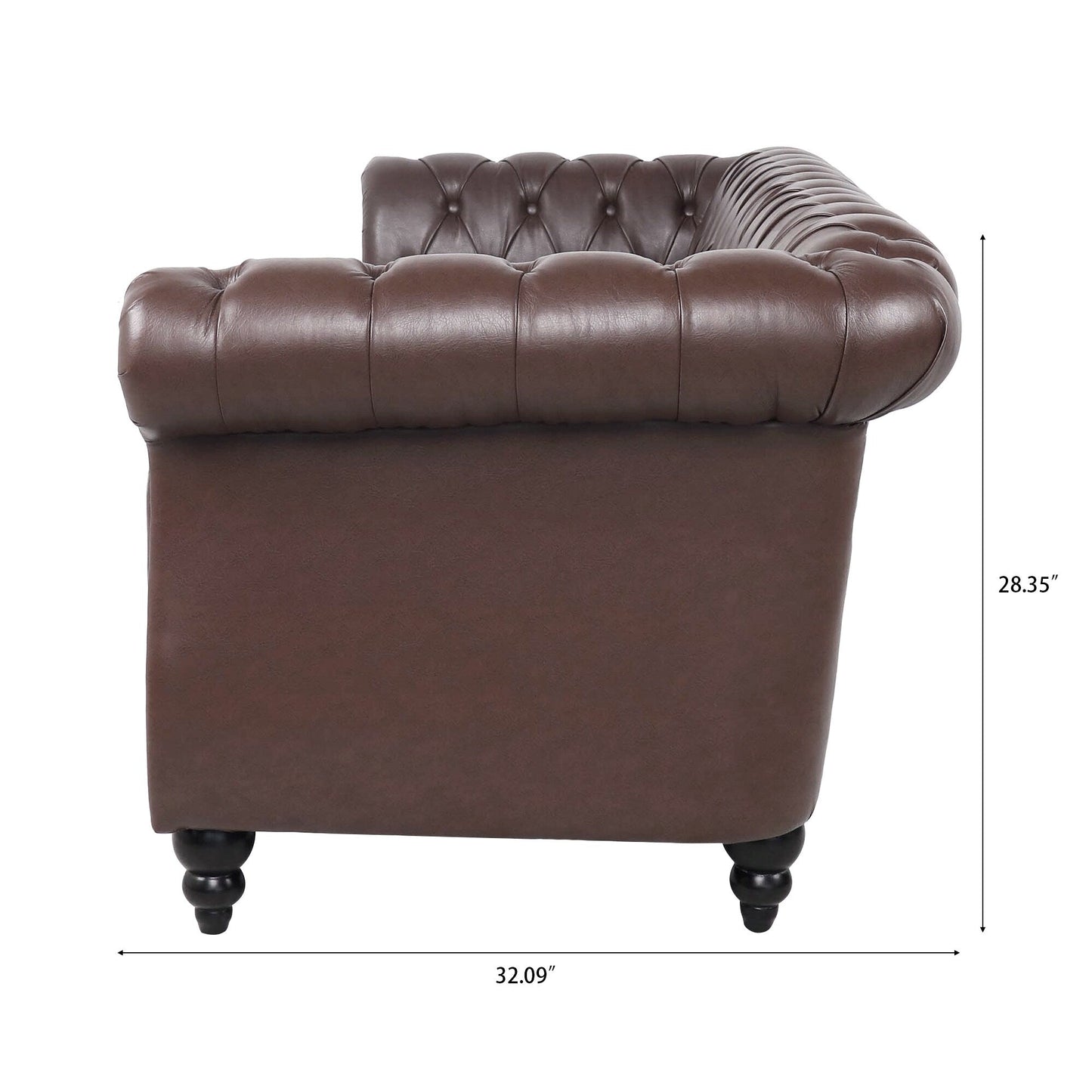 84.65 PU Leather Chesterfield Sofa with Rolled Arms (3-Seater)