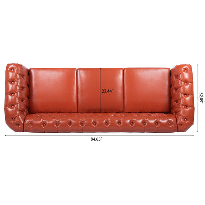 84.65 PU Leather Chesterfield Sofa with Rolled Arms (3-Seater)