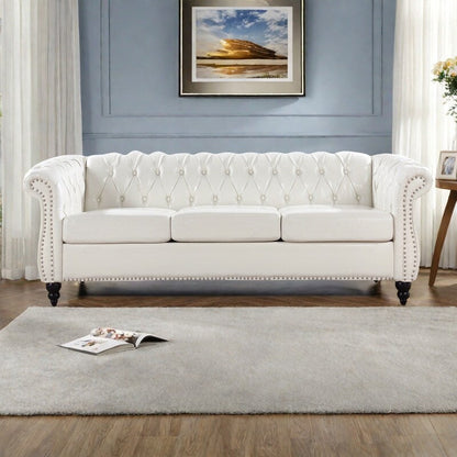 84.65 PU Leather Chesterfield Sofa with Rolled Arms (3-Seater)