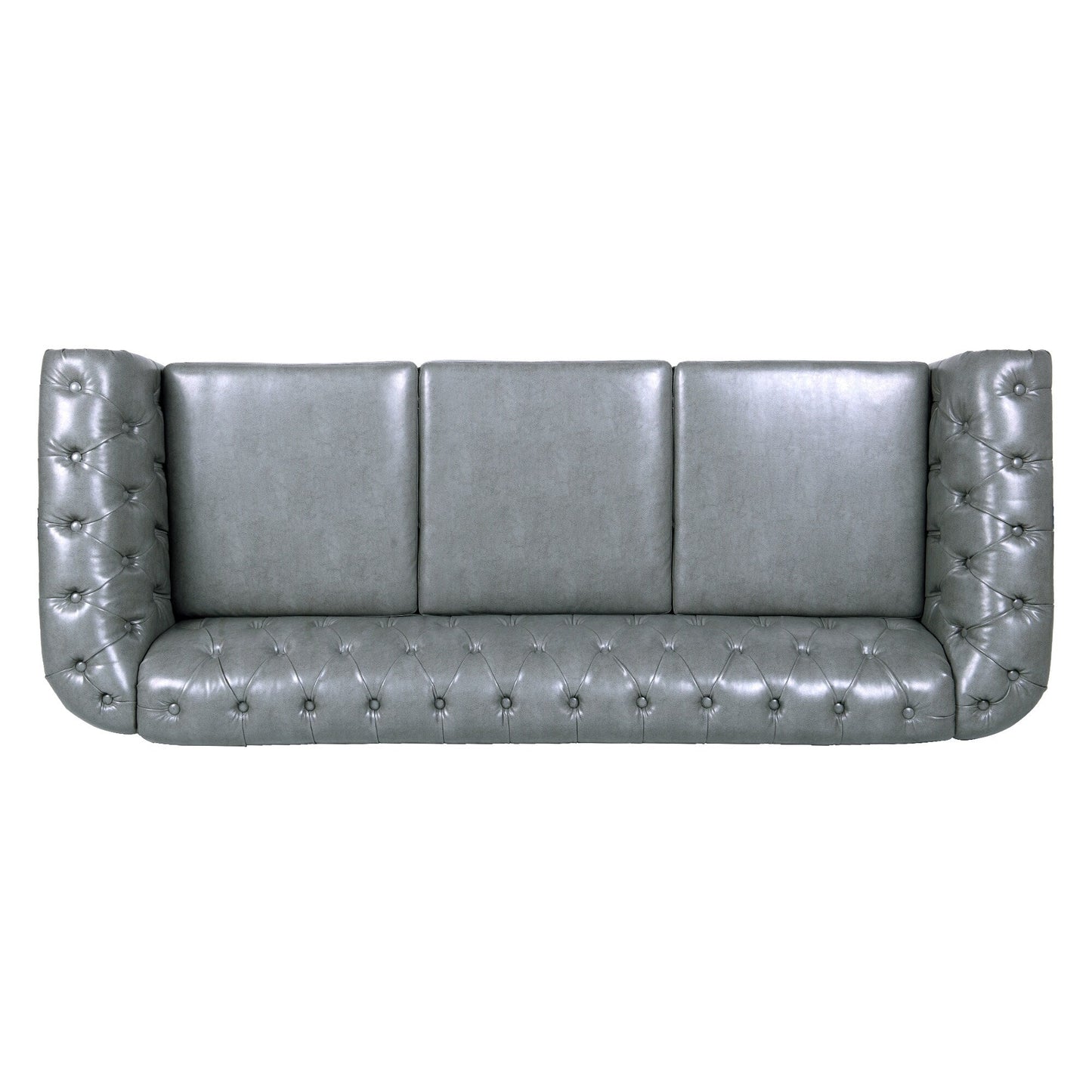 84.65 PU Leather Chesterfield Sofa with Rolled Arms (3-Seater)