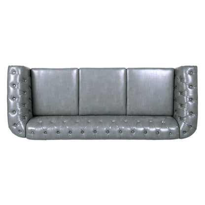 84.65 PU Leather Chesterfield Sofa with Rolled Arms (3-Seater)