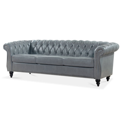 84.65 PU Leather Chesterfield Sofa with Rolled Arms (3-Seater)