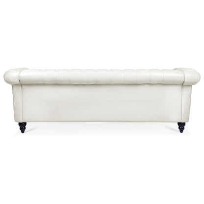 84.65 PU Leather Chesterfield Sofa with Rolled Arms (3-Seater)